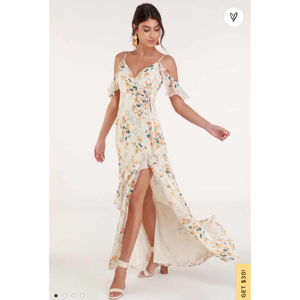 Lulu’s Shadow Blooms Cream Floral Print Maxi Dress